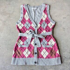 Cabi Book Club Sweater Vest Gray Purple Argyle Pattern Preppy Academia small
